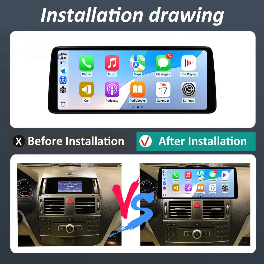 Android 16 Carplay Multimedia video player car For BENZ C ALSS W204 2008 - 2010 Ultra-thin