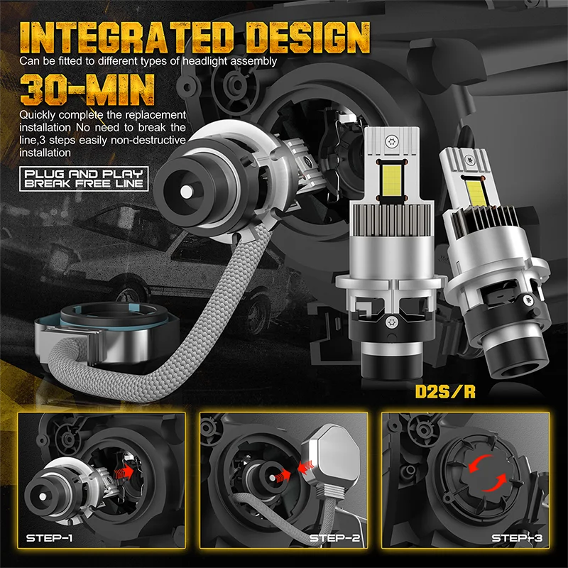 D2S D4S LED Headlight Bulbs 1:1 D1S D3S D8S HID Bulbs Xenon Lamp Canbus D2R D4R 30000LM Au