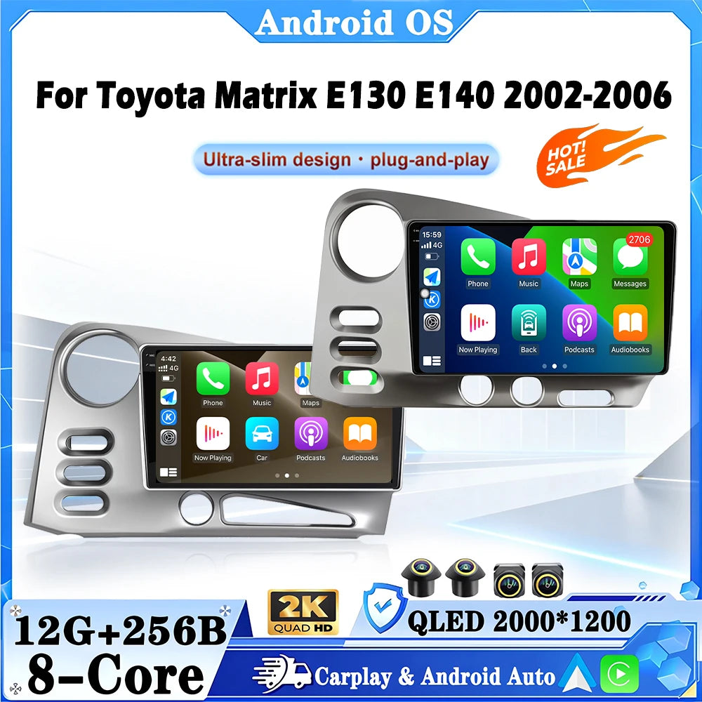 Car Radio Multimedia Player For Toyota Matrix E130 E140 2002-2006 Android Auto Carplay GPS