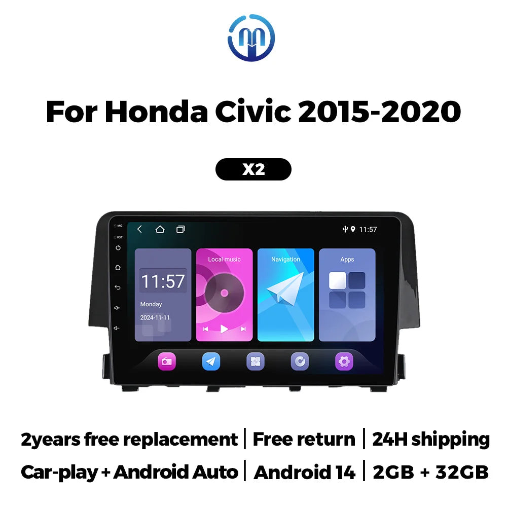 Android14 OS IPS Screen Car Radio Wireless Car Play Android Auto For Honda Civic 10 FC FK