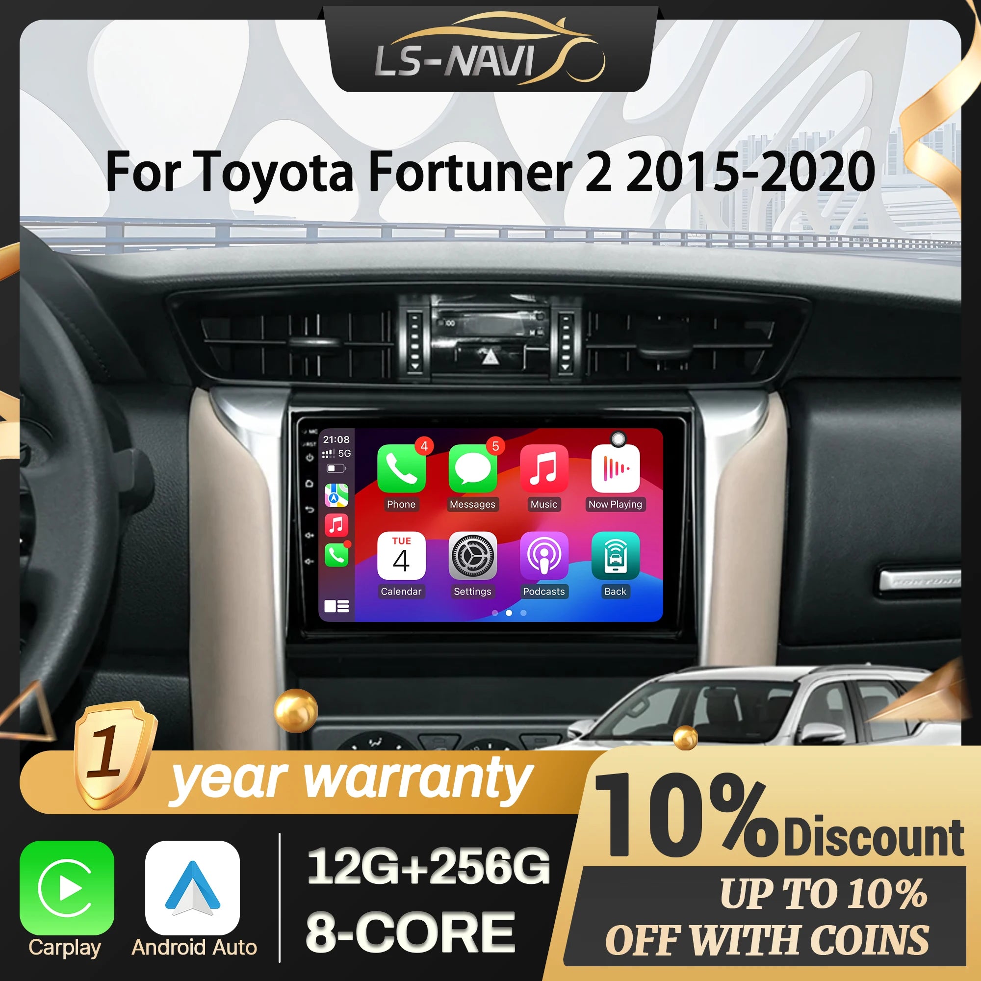 For Toyota Fortuner 2 2015-2020 Android 14 Car Radio Multimedia Navigation Wireless CarPla