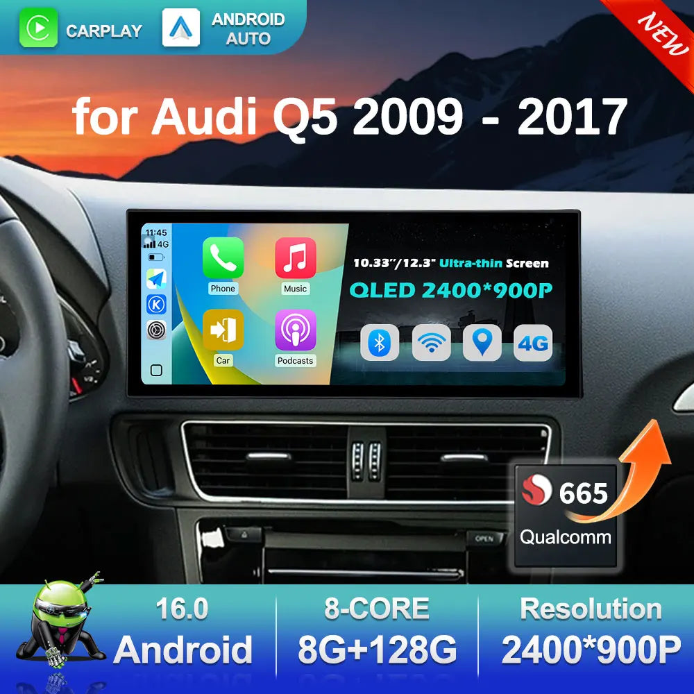 for Audi Q5 2009 - 2017 Car Radio Video Multimedia Player GPS Navigation 2.5D Screen Andro