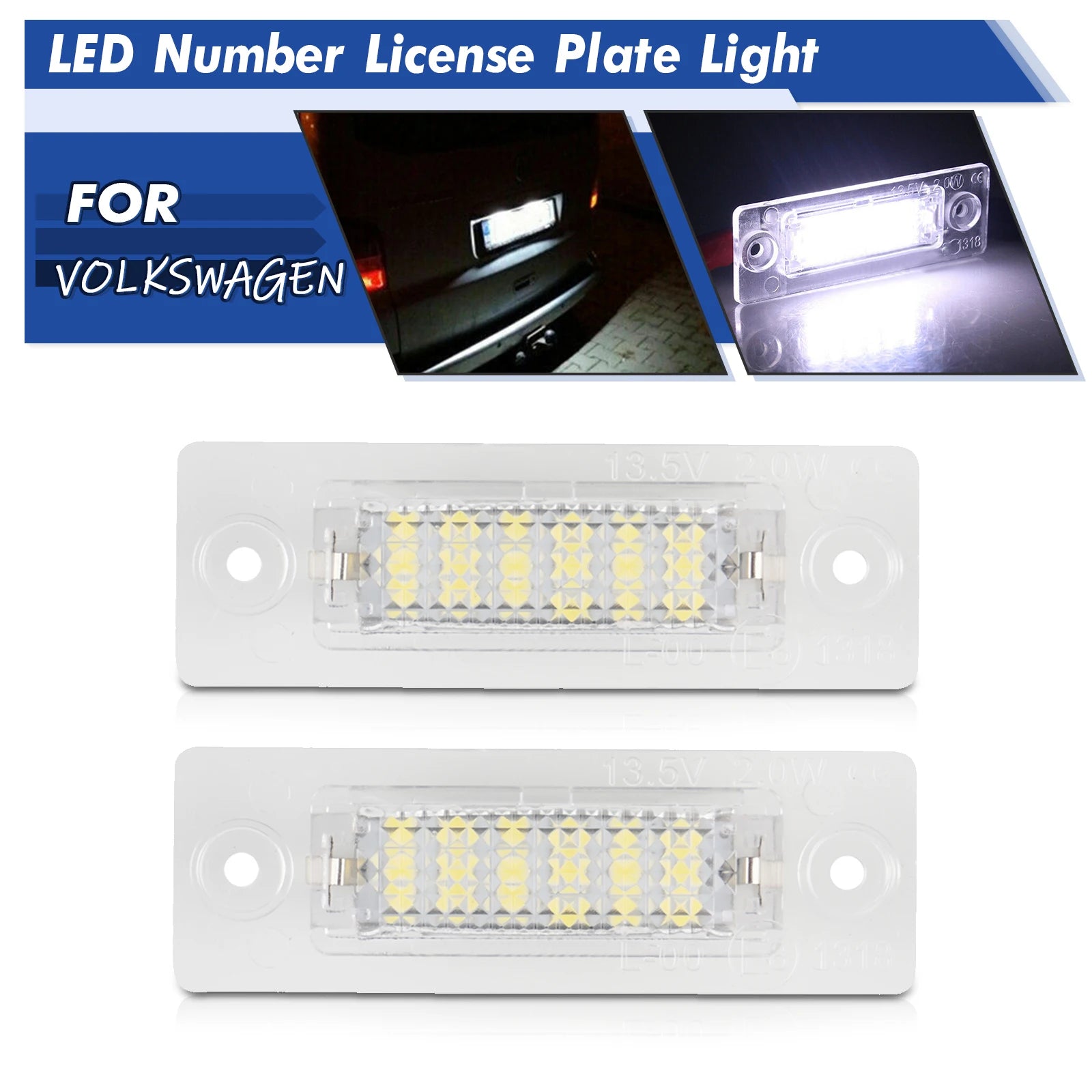LED License Number Plate Light, 6500K White Auto Number Plate Lamp Fit For VW Caddy Golf P