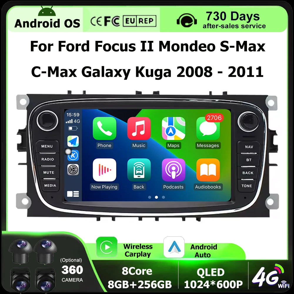 7'' For Ford Focus II Mondeo S-Max C-Max Galaxy Kuga 2008-2011 Android 16 Auto Car Radio M