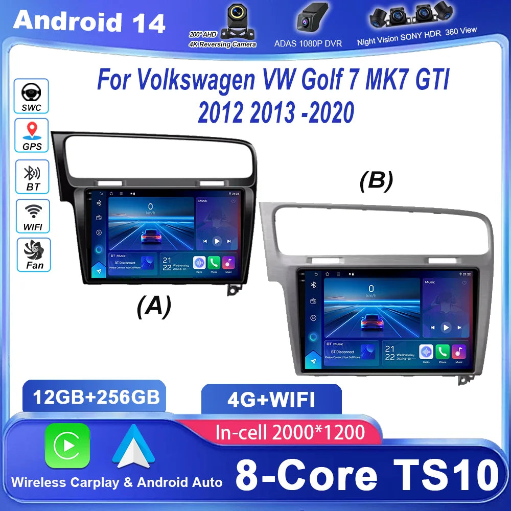 Android 14 Radio Stereo For Volkswagen VW Golf 7 MK7 GTI 2012 2013 -2020 Car Multimedia Pl