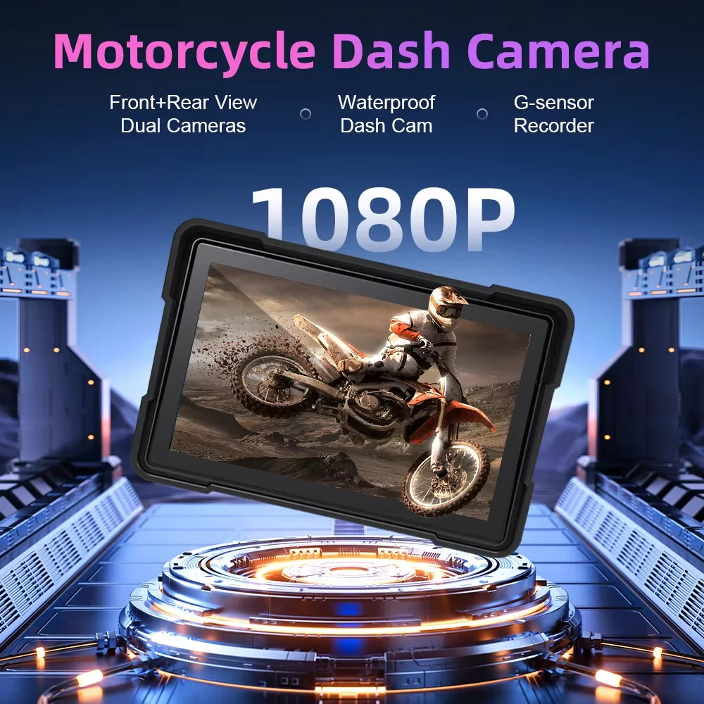 Motorcycle Carplay Water Proof WiFi Wireless Android-Auto DVR Monitor Dash Camera GPS Navi