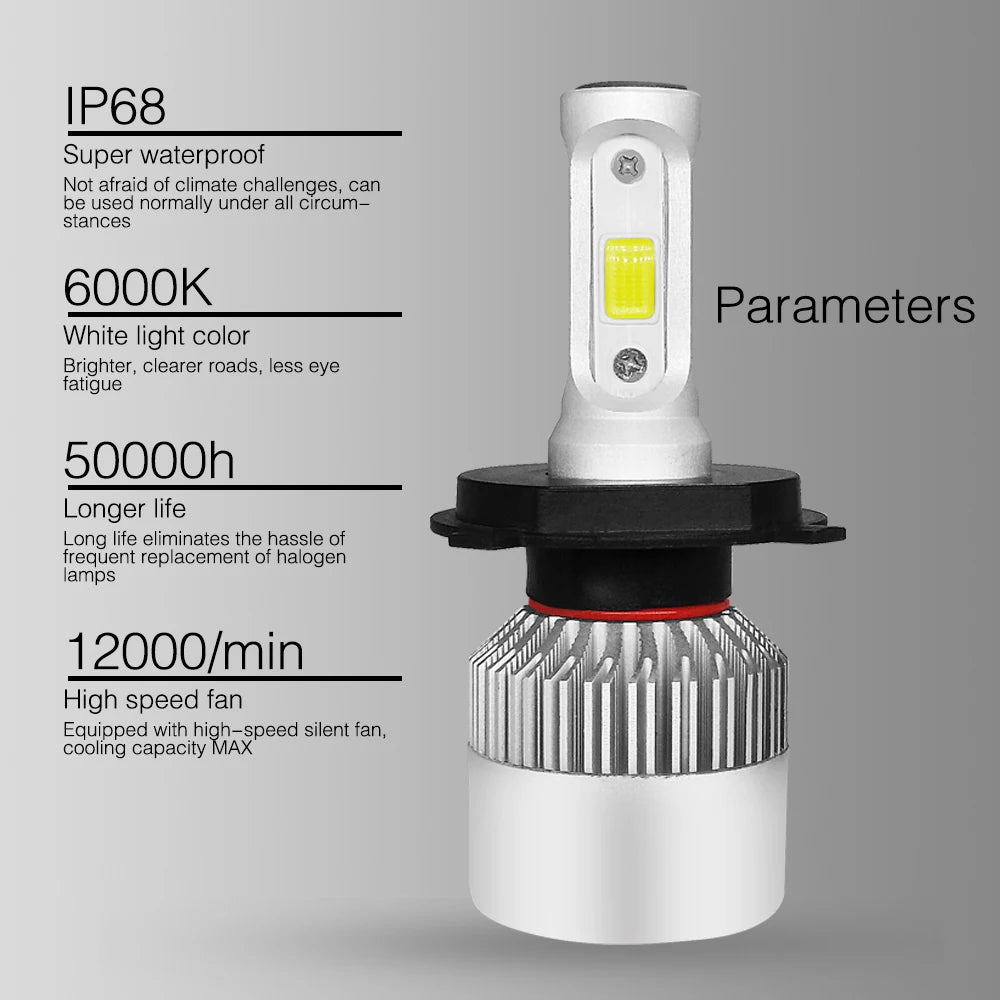 H4/9003/HB2 Hi/Lo LED Headlight 20000LM 100W Car Lamps 6000K White High Bright Lights H4 B