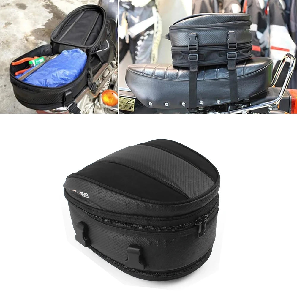 Motorcycle Black Seat Tail Bag Travel Rear Seat Luggage Bag Waterproof 1680D Backpack Saddle Bag - Automotive LED Light