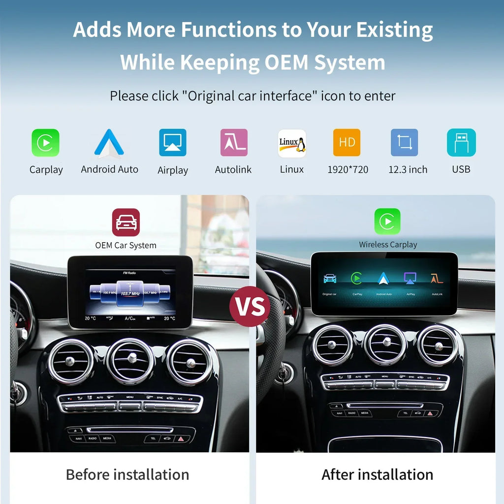 Wireless Carplay/Android Auto 12.3'' Touch Screen Multimedia Radio Receiver for Mercedes B | AUTOKITSHOP