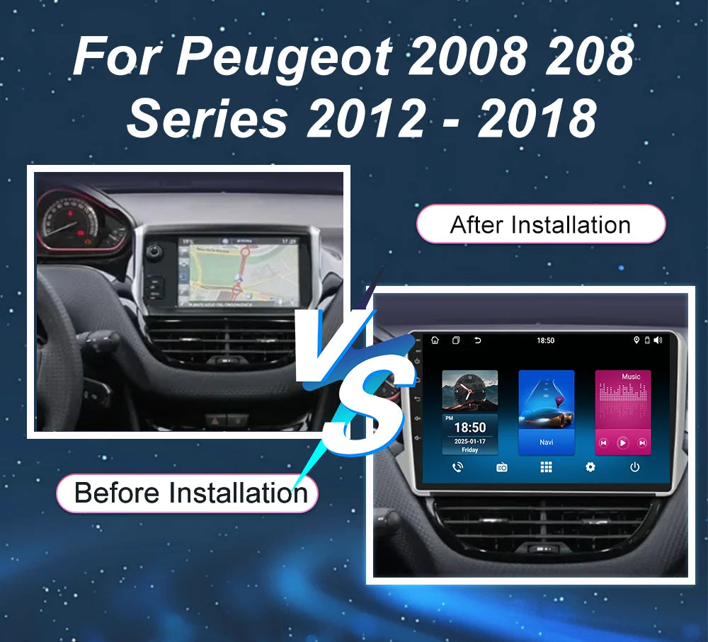 Android 15 For Peugeot 2008 208 Series 2012 -2018 Auto Multimidia Video Player QLED Screen