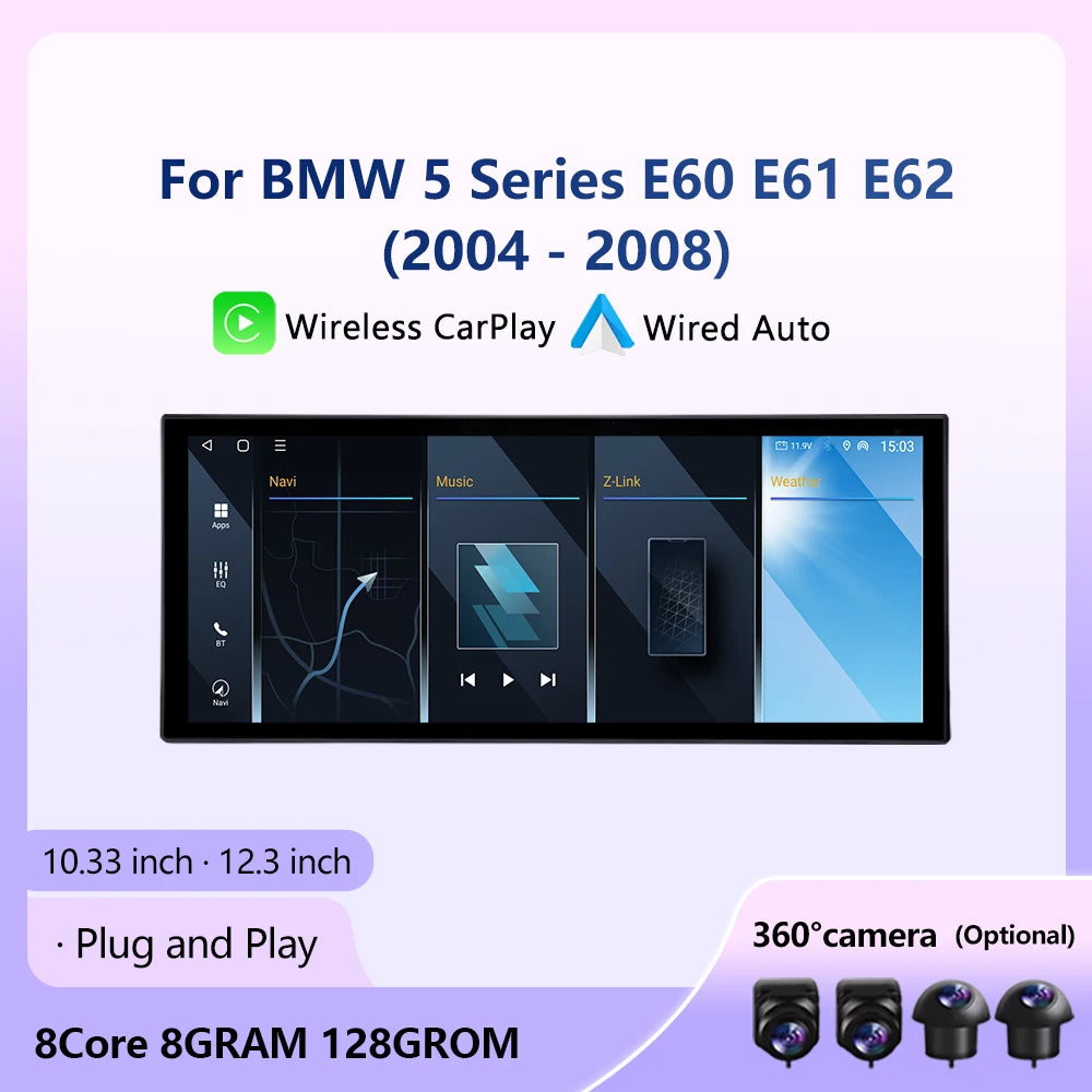 For BMW 5 Series E60 E61 E62 2004-2008 CCC/CIC System Wireless Apple CarPlay Android Auto