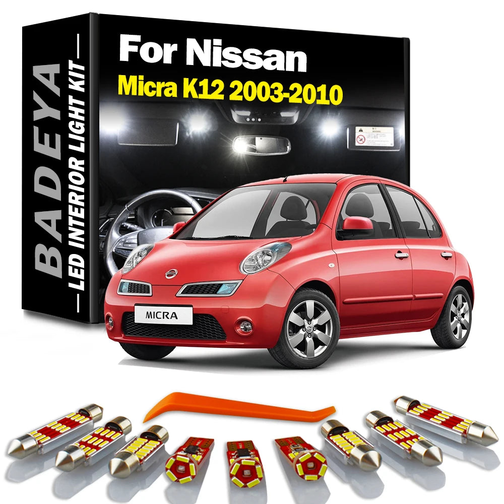 10-Piece LED Interior Light Kit for Nissan K12 2003-2006 - Canbus Error-Free Interior Bulbs