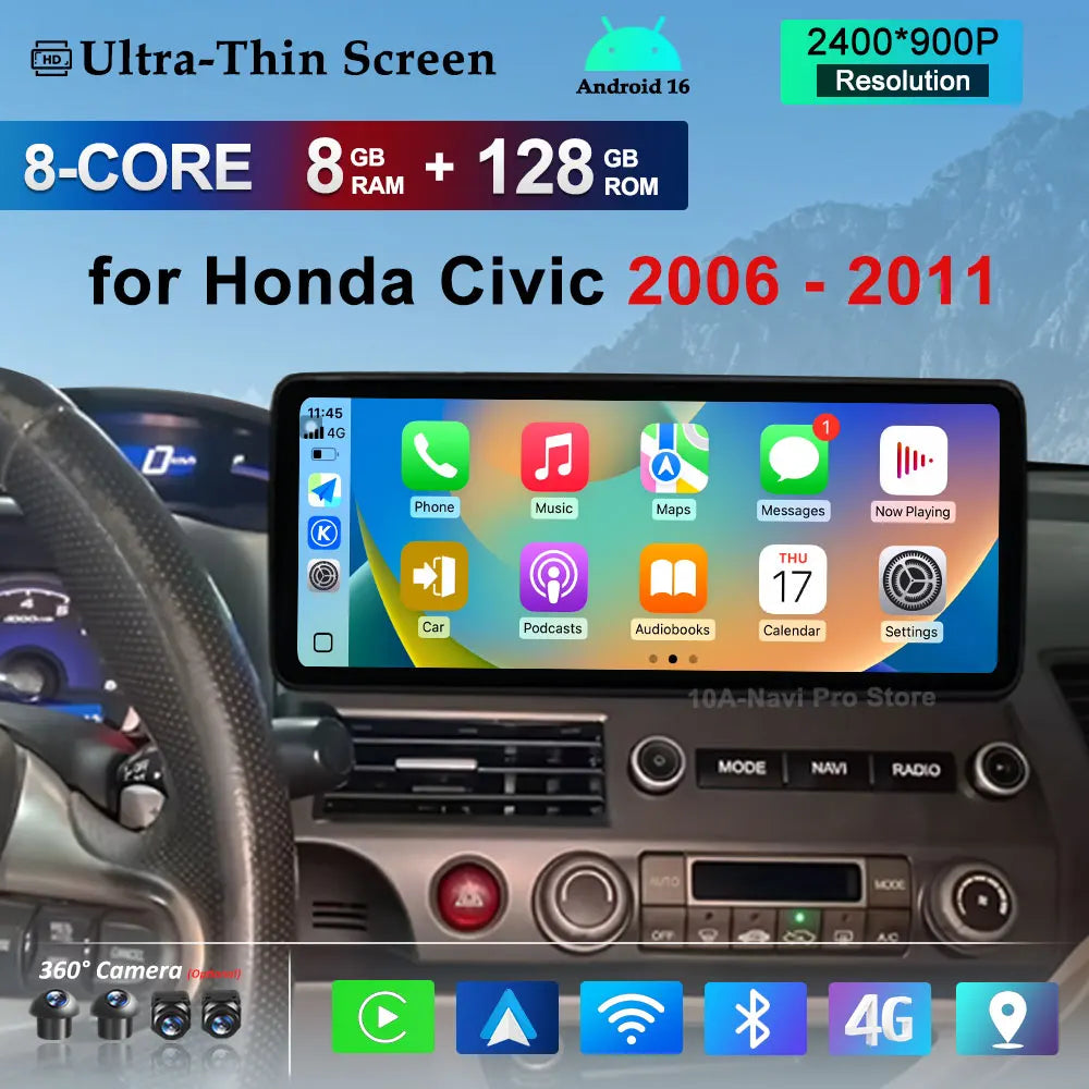 Android 16 BT Carplay Car Radio Multimedia Player for Honda Civic 2006 - 2011 GPS Navi WiF