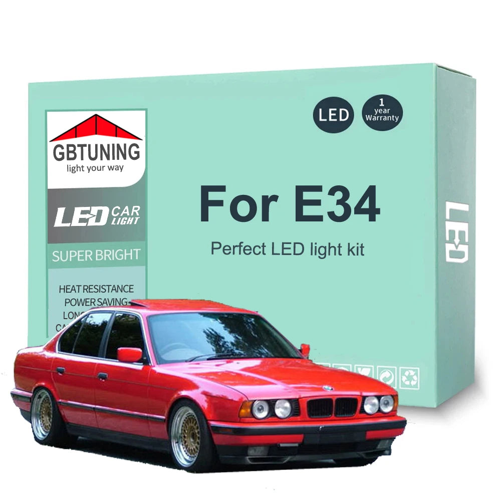 19-Piece LED Interior Light Kit for BMW 5 Series E34 1988-1991 - Canbus Dome Map Door Trunk Bulbs | AUTOKITSHOP