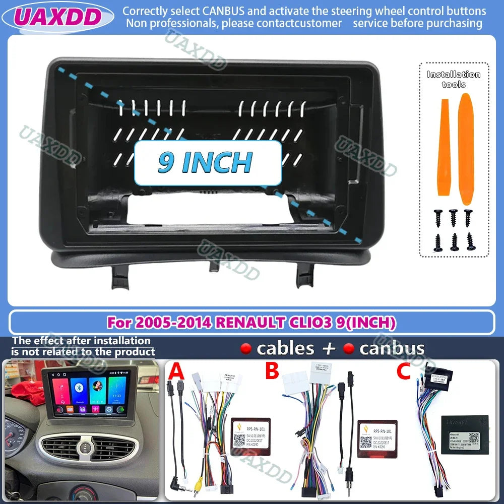 2 Din Car Android For 2005-2014 RENAULT CLIO3 9INCH frame CD fascia cable harness adapter