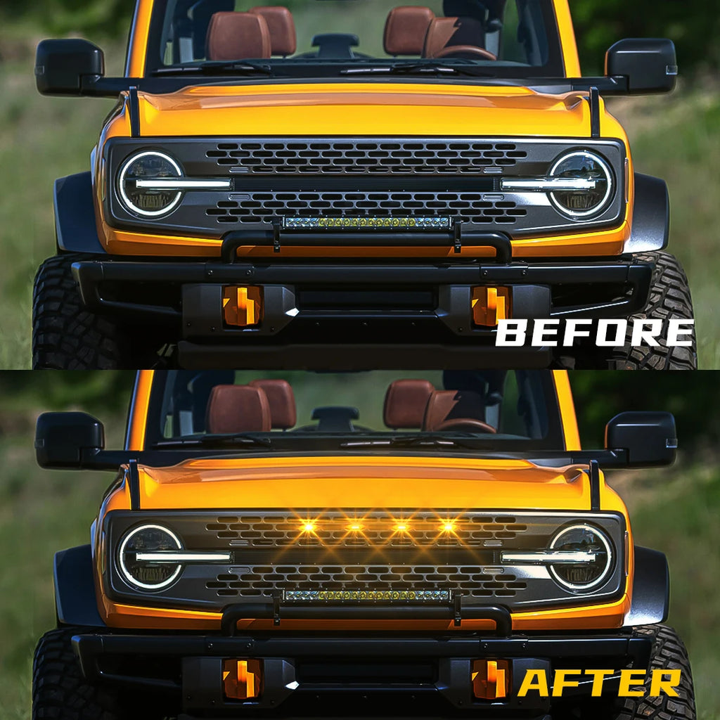 Grill Car LED Light For Ford Bronco BadLands 2021 2022 2023 Front Grille Lights Amber Warn | AUTOKITSHOP