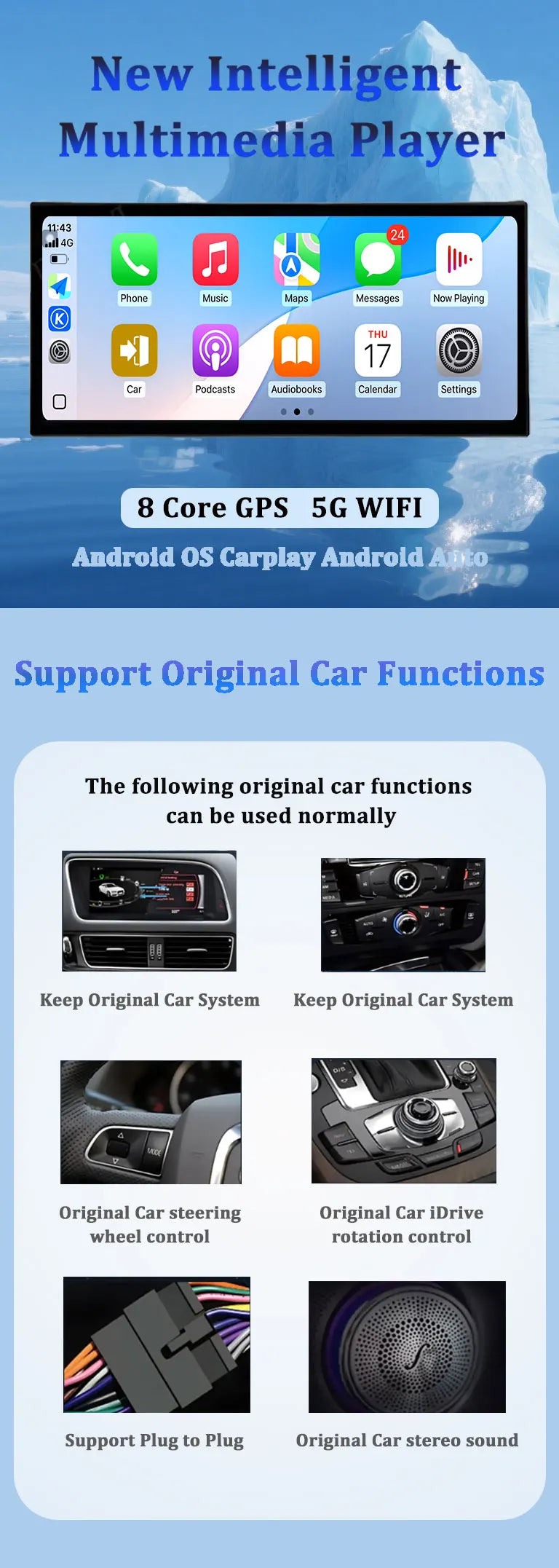 Android 15 for Audi Q5 2009 - 2017 Navigation GPS Bluetooth Car Video Multimedia Player St | AUTOKITSHOP