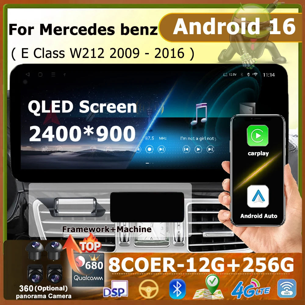 Android 16 Car Auto Carplay For Mercedes Benz E Class W212 2009 - 2016 Multimedia Player S