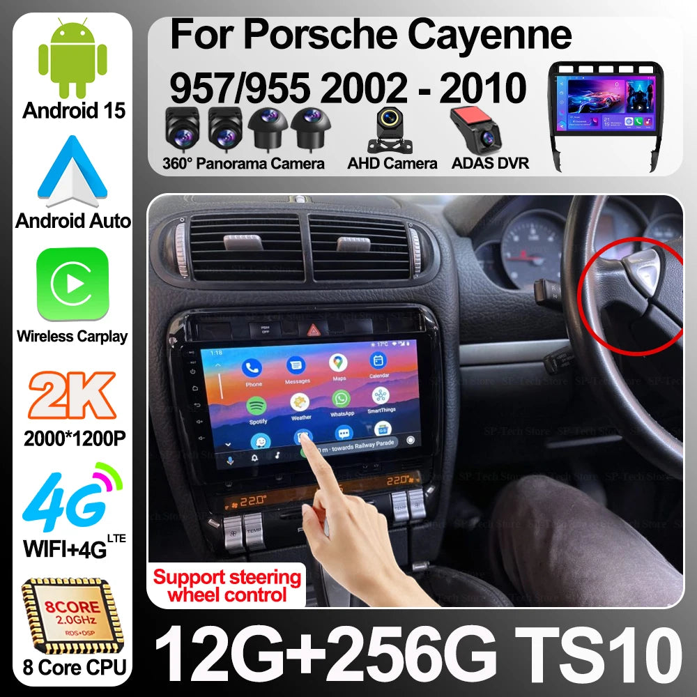 Android 16 Car Radio For Porsche Cayenne 957/955 2002-2010 Car Multimedia Video Player Hea | AUTOKITSHOP