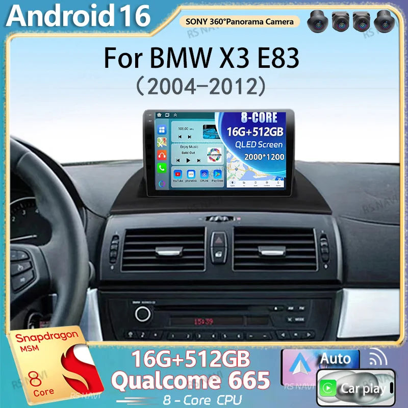 Android 16 Carplay Auto Car Radio For BMW X3 E83 2004 2005 2007 2008 2009-2012 Multimedia