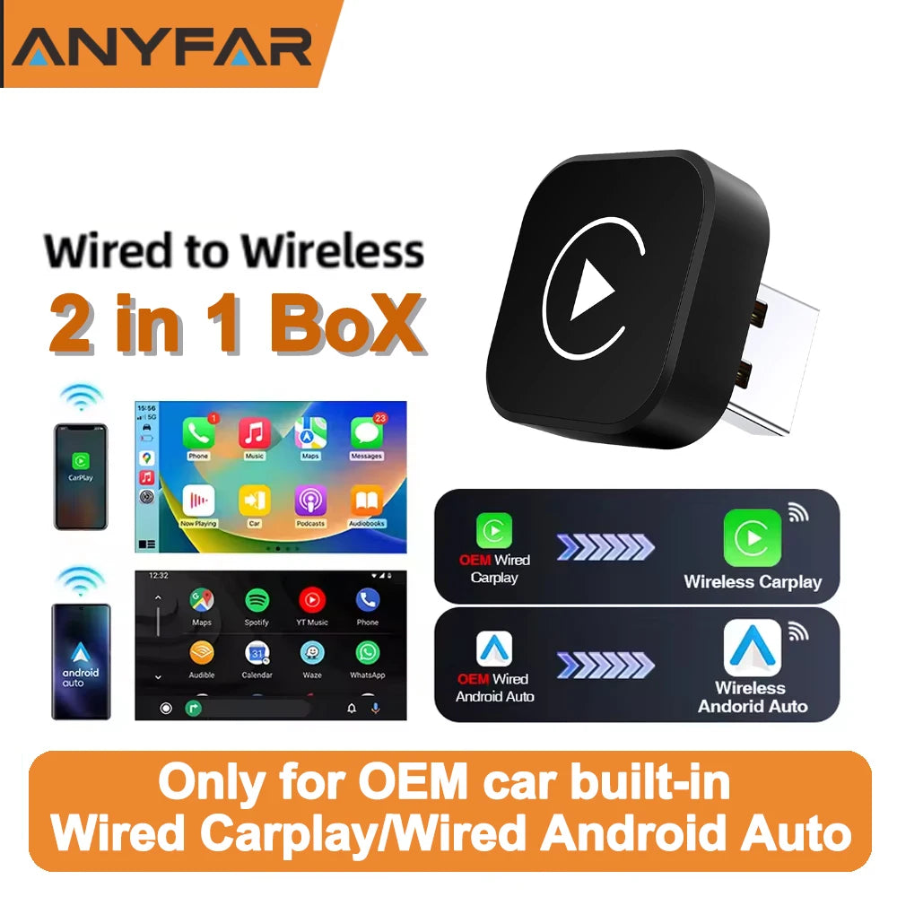Wireless Carplay Adapter 2 in 1 Converts Wired to Wireless Carplay Adapter for iPhone and