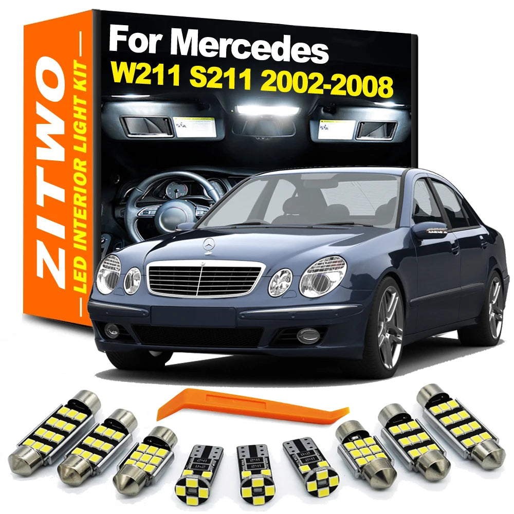 ZITWO Full LED Interior Dome Foot Door Plate Light Kit For Mercedes Benz E Class W211 S211 E270 E300 E320 E350 E500 2002-2008