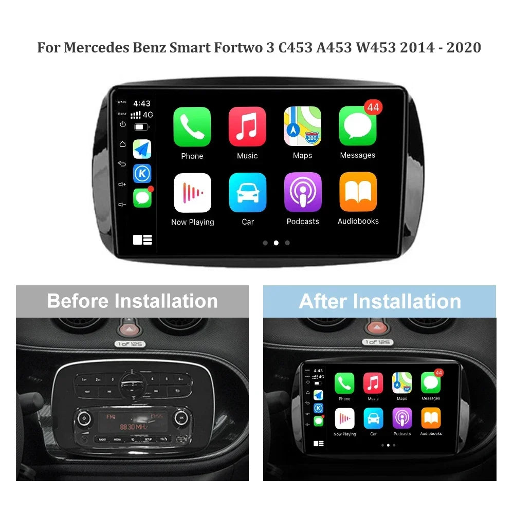 For Mercedes Benz Smart Fortwo 3 C453 A453 W453 2014-2020 Android 14 Auto Radio Car Multim