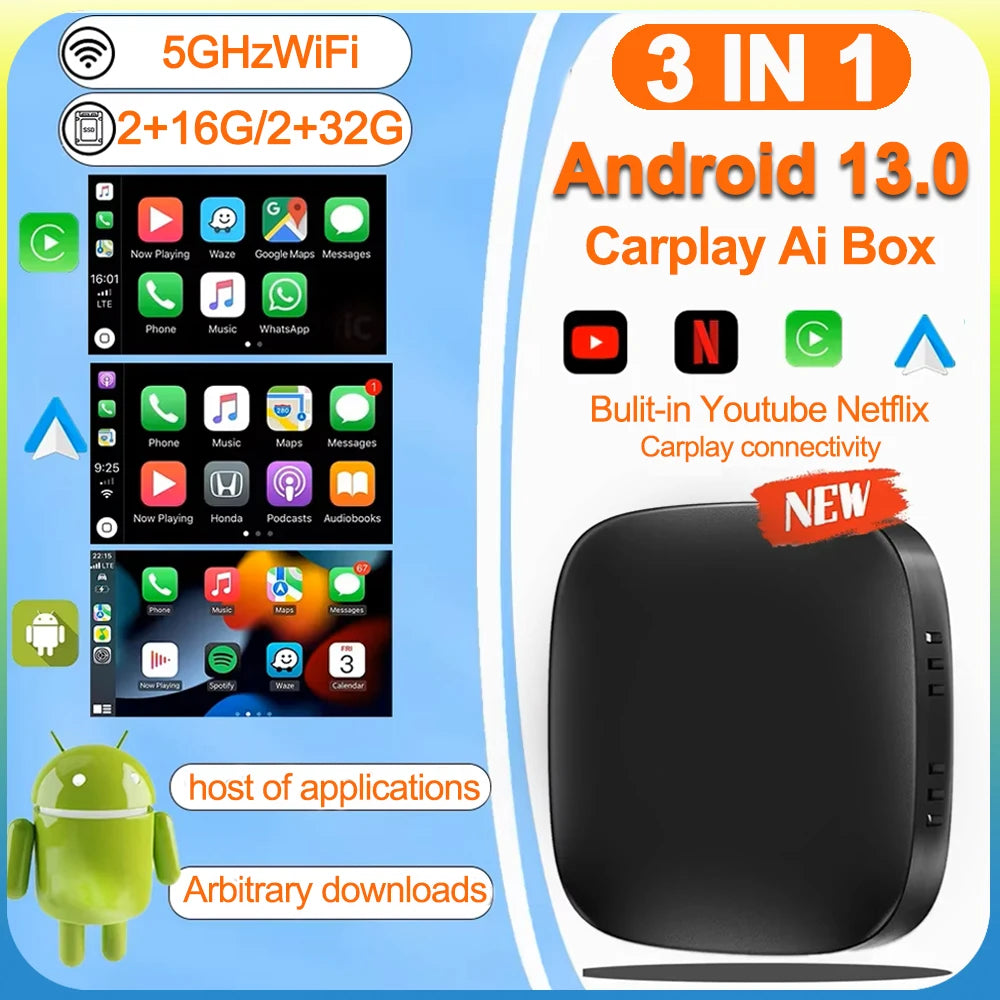Android 13 Carplay AI Box Wireless Android Auto Smart TV Box For Youtube Netflix Toyota Ma