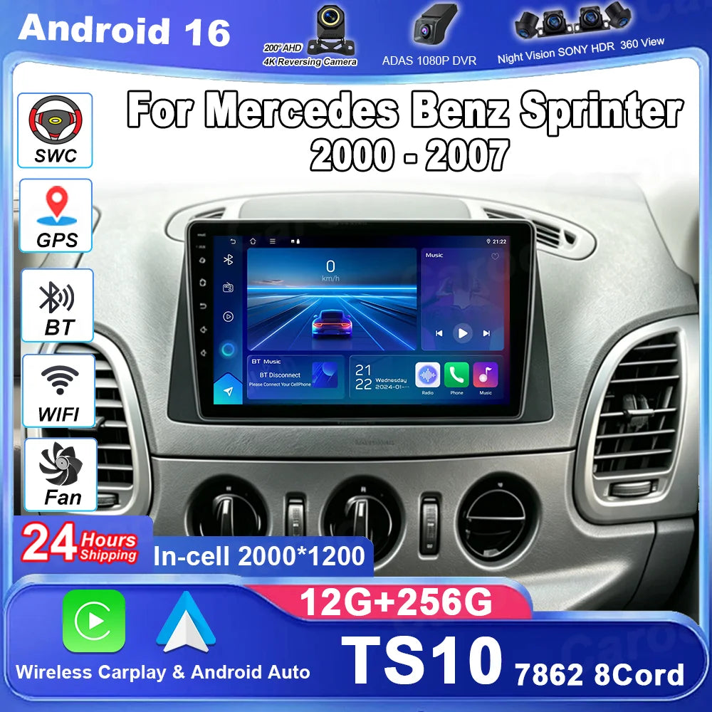 Android 16 Car Radio For Mercedes Benz Sprinter 2000 2001 2002 2003 2004 - 2007 Carplay Mu