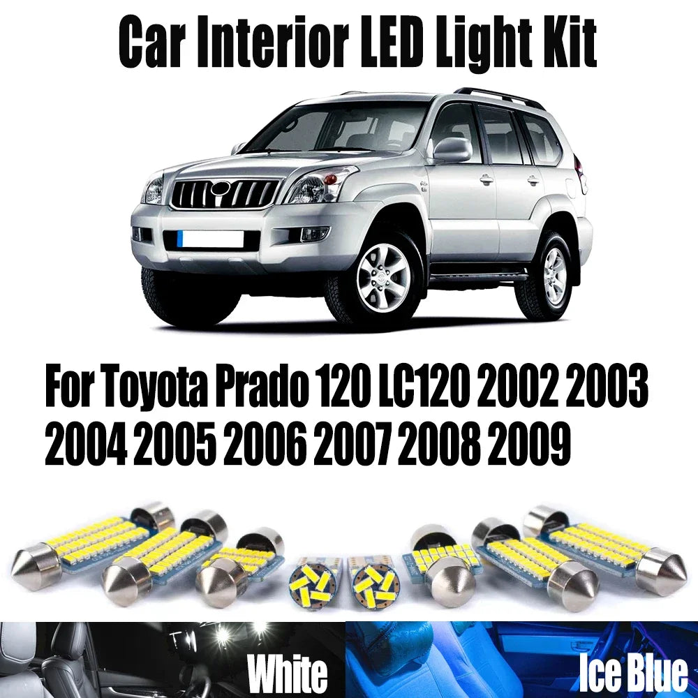 17-Piece LED Interior Light Kit for Toyota Prado 120 LC120 2002-2006 - Canbus Dome Map Door Trunk Bulbs | AUTOKITSHOP