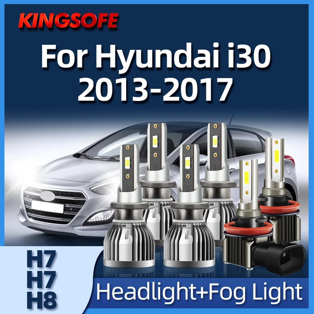 KINGSOFE 2/6Pcs Car 30000LM Light LED Headlights H7 Fog Bulbs H8 CSP Chips For Hyundai i30