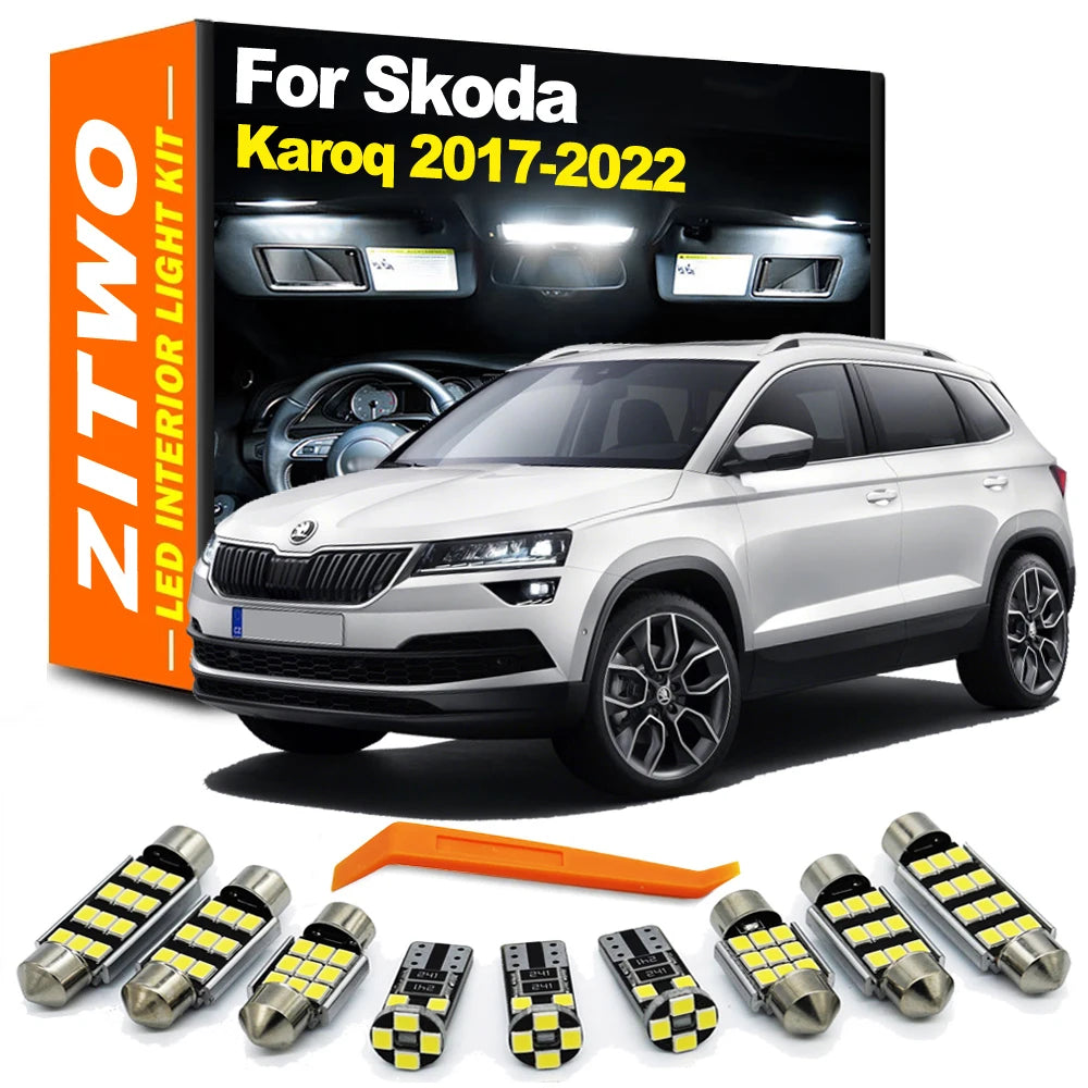 ZITWO 13Pcs LED Interior Dome Map Light Bulb Kit For Skoda Karoq 2017 2018 2019 2020 2021 2022 Reading Trunk Sunvisor Lamp Parts