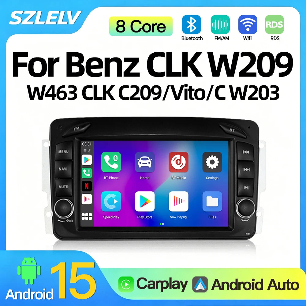 SZLELV Wireless CarPlay Android Auto Car Radio For Benz CLK W209 W203 W463 W208 Multimedia