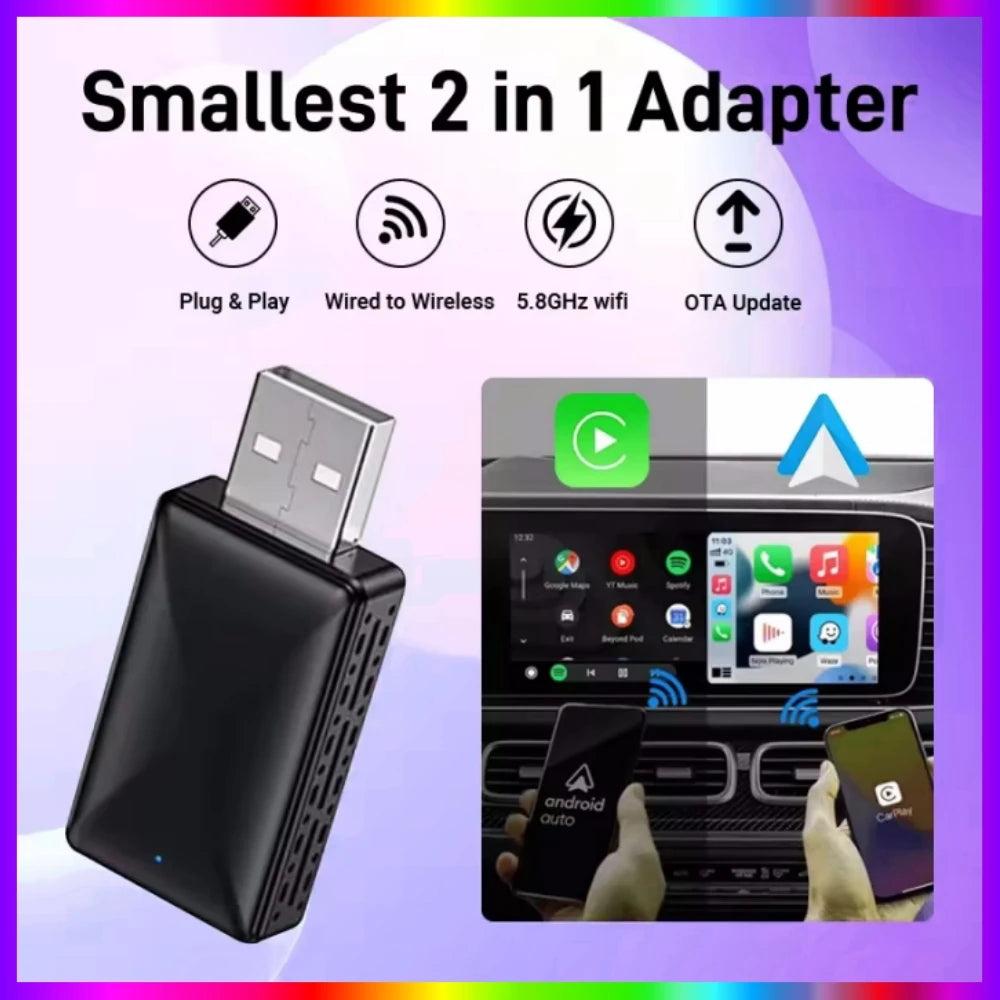 2 in 1 AI Box Mini Adapter Wired to Wireless Carplay&Android Auto Compatible with 99% of C | AUTOKITSHOP