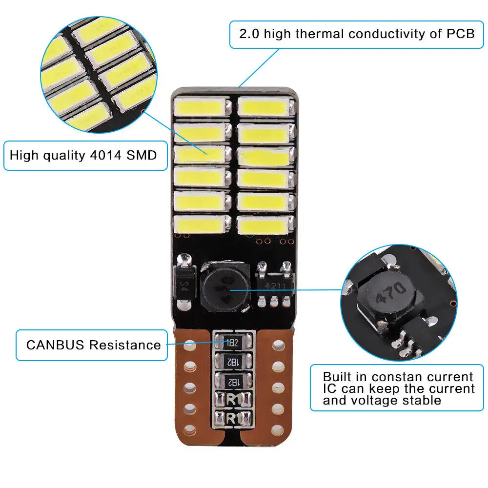 T10 24smd Canbus Car LED Light Bulb 3014 12V Super Bright Clearance Bulb Lamp White Yellow