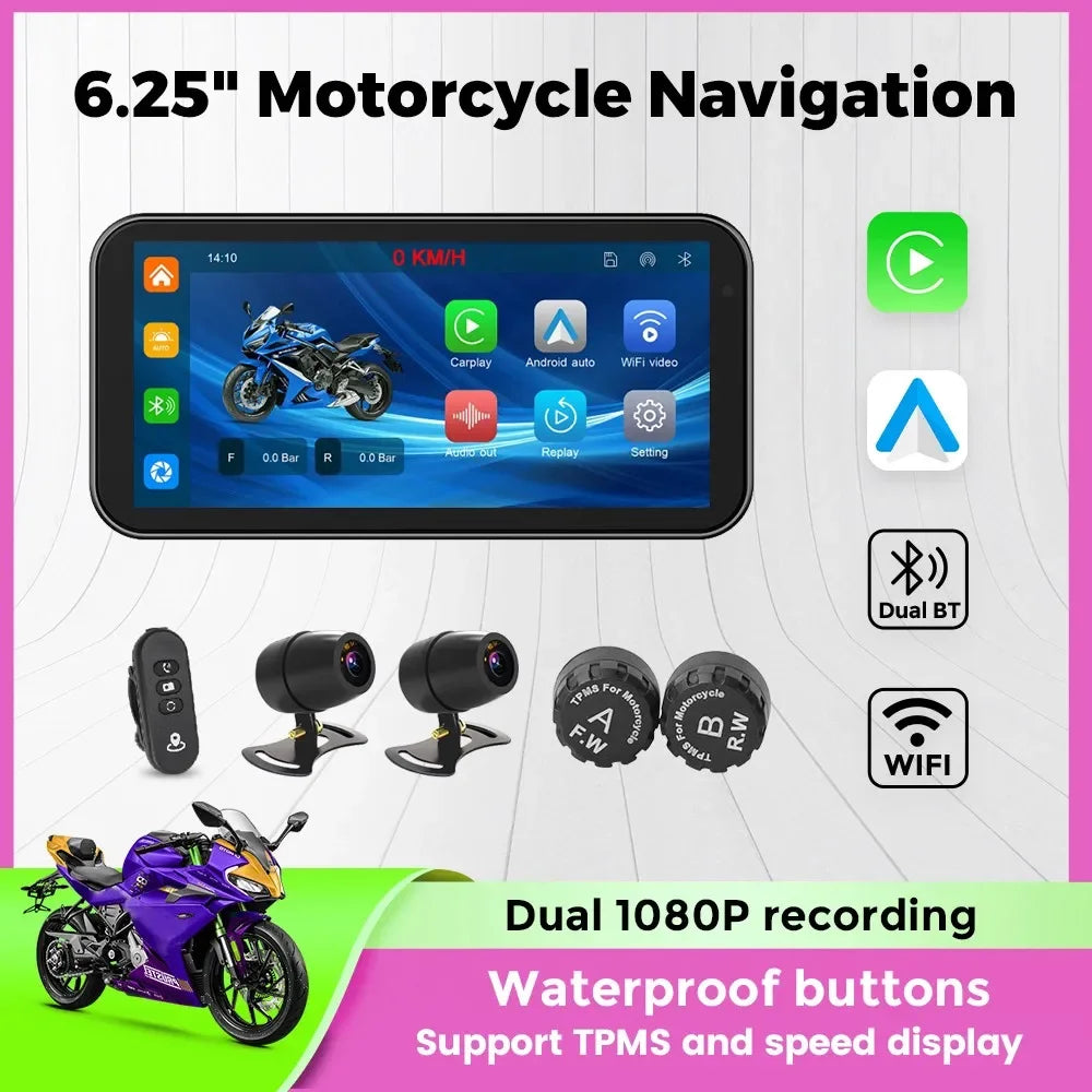 6.25Inch Wireless Android Auto CarPlay Motorcycle Portable Navigation GPS IP67 Waterproof  | AUTOKITSHOP