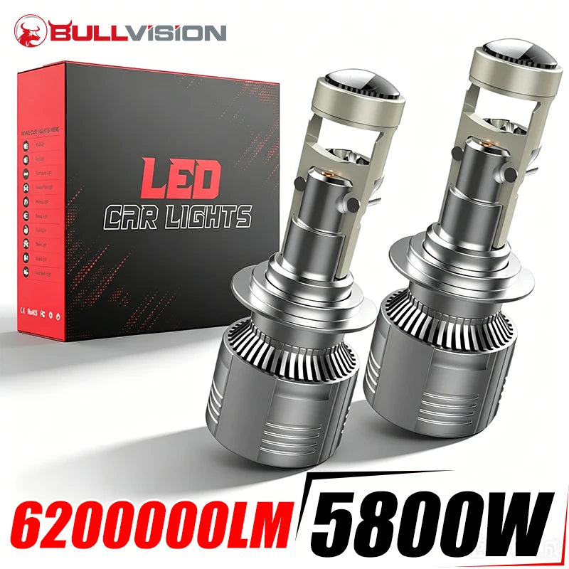 H7 H4 H11 LED Headlights LHD Projector Lens H8 H9 9005 HB3 9006 HB4 Car Bulbs 6000K White