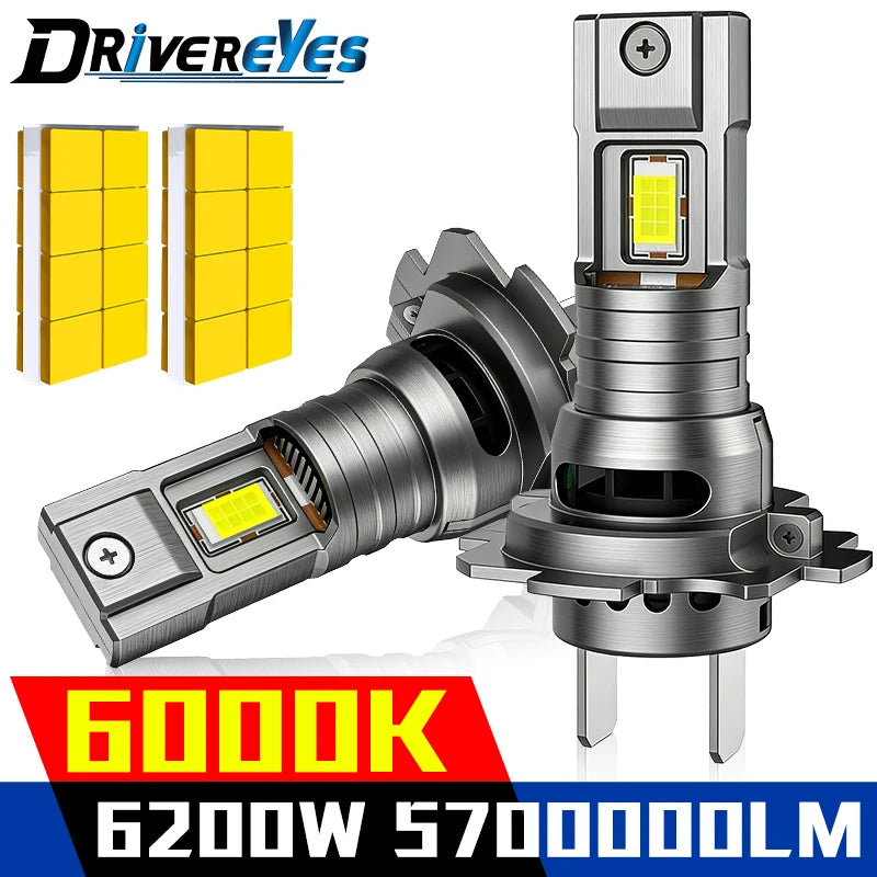 5700000LM 6200W H7 LED Headlight 16PCS 8054 CSP Chips Canbus No Error 1:1 Size 12V Mini Di