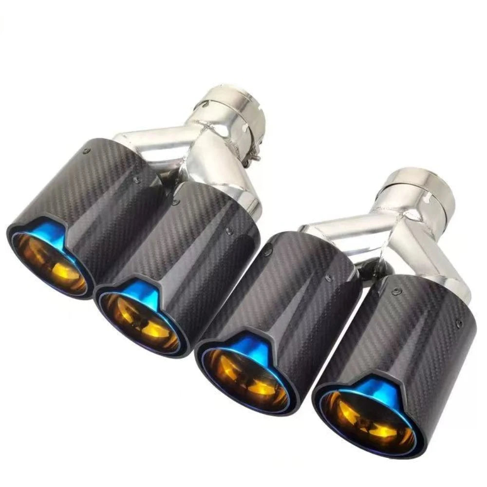 Genuine Dual Carbon Fiber + Stainless Steel Universal FOR M Performance Carbon Fiber Exhaust Tip - Automotive LED Light
