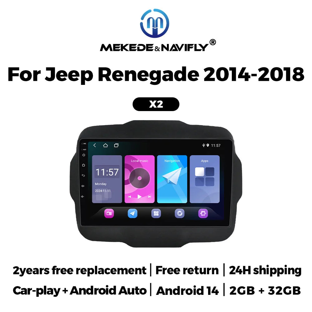 9 Inch Android14 Car Radio Wireless CarPlay & Android Auto for Jeep Renegade 2016 - 2020 M