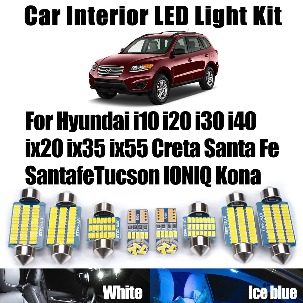 LED Interior Light Kit for Hyundai i10 i20 i30 i40 ix20 ix35 ix55 Creta Santa Fe Santafe Tucson IONIQ Kona Car LED Bu...