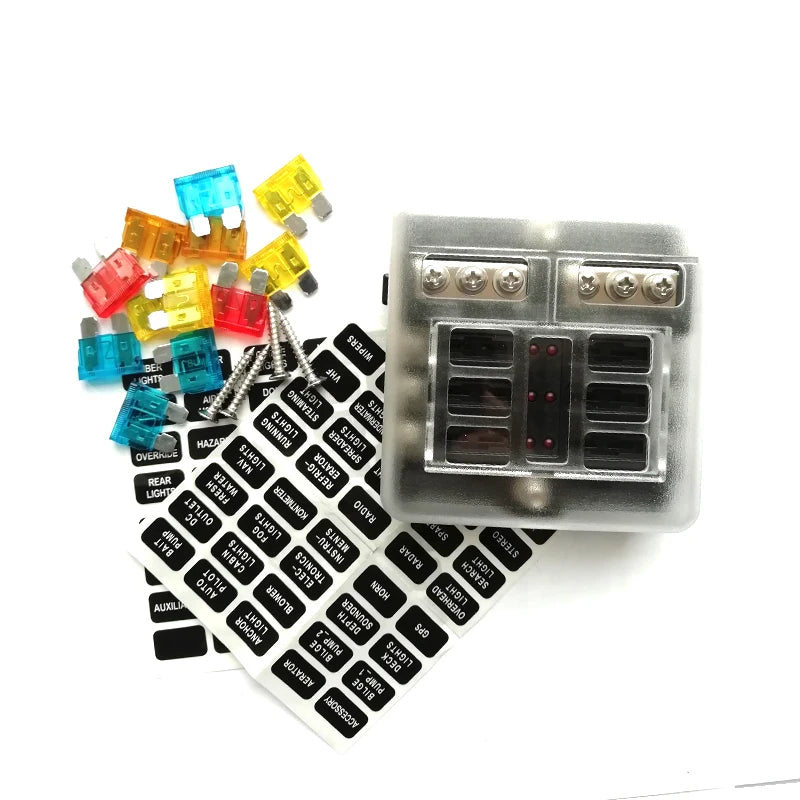 6-gang Blade Fuse Holder Box for Car Fog Headlight Charger Fan Circuit Protector