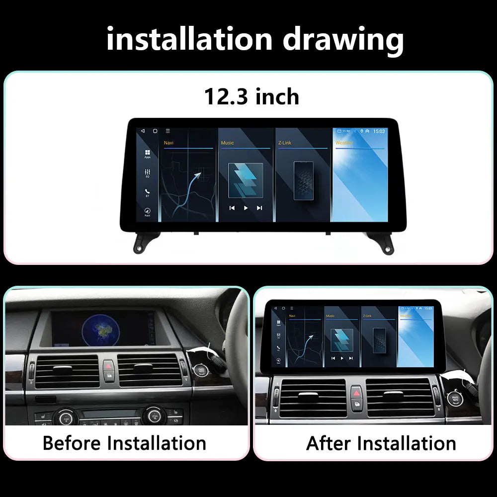 RHD Wireless CarPlay Android 12.3inch For BMW X5 E70 X6 E71 2008 - 2013 CIC/CCC System Car