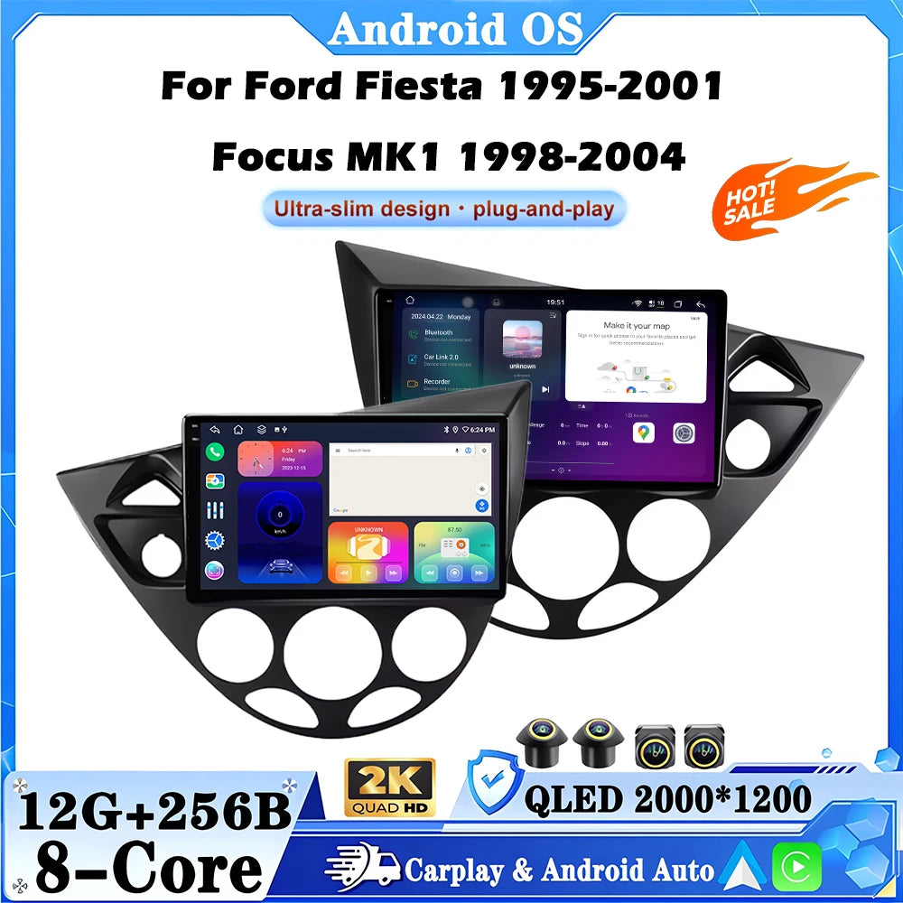 9 lnch Android 16 For Ford Fiesta 1995-2001 Focus MK1 1998-2004 Car Radio player Video QLE