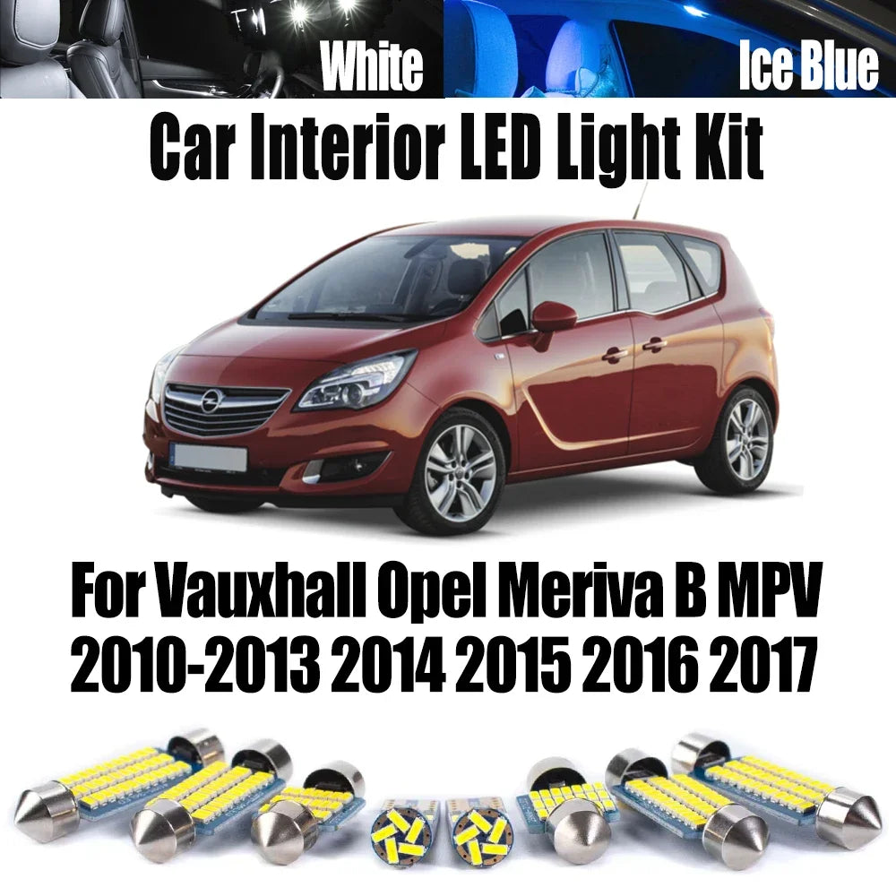 11-Piece LED Interior Light Kit for Vauxhall Opel Meriva B MPV 2010-2017 - Canbus Dome Map Door Trunk Bulbs | AUTOKIT...