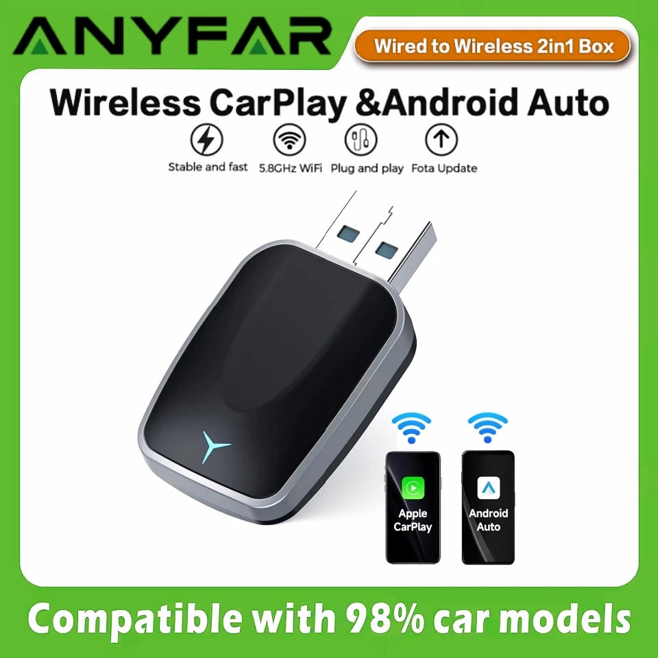 Wireless Carplay Adapter Android Auto 2in 1 Smart Dongle 2026 5G WIFI For iphone Android P | AUTOKITSHOP