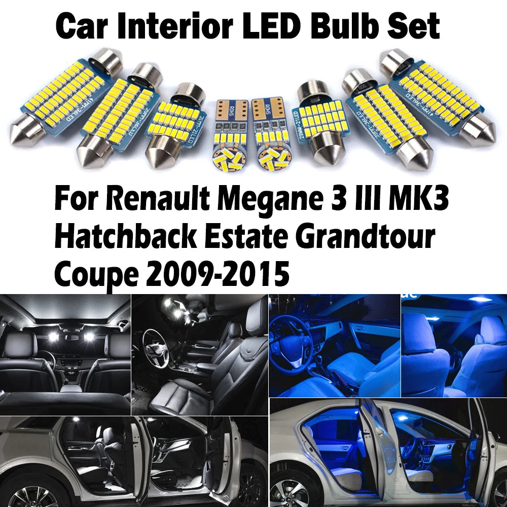 LED Interior Light Kit for Renault Megane 3 III MK3 Hatchback Estate Grandtour Coupe 2009-2015 - Canbus Dome Map Door...