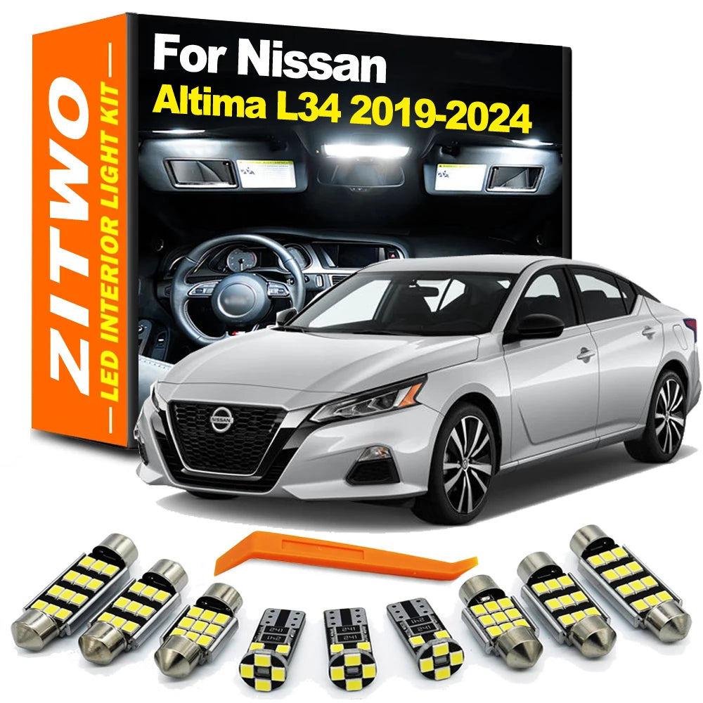 ZITWO 13Pcs For Nissan Altima L34 2019 2020 2021 2022 2023 2024 Interior Dome Map Reading Trunk Plate Light Kit Car LED Bulb