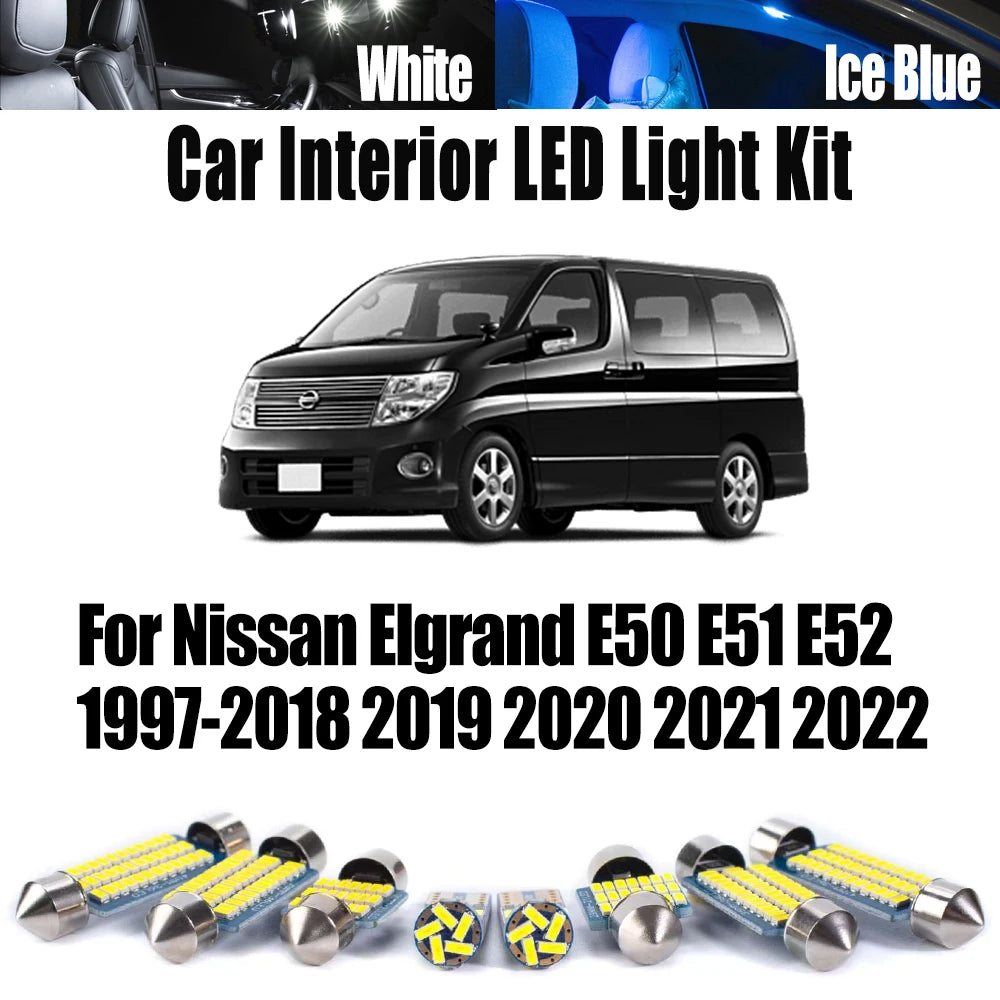 LED Interior Light Kit for Nissan Elgrand E50 E51 E52 1997- 2020 - Canbus Dome Map Door Trunk Bulbs | AUTOKITSHOP