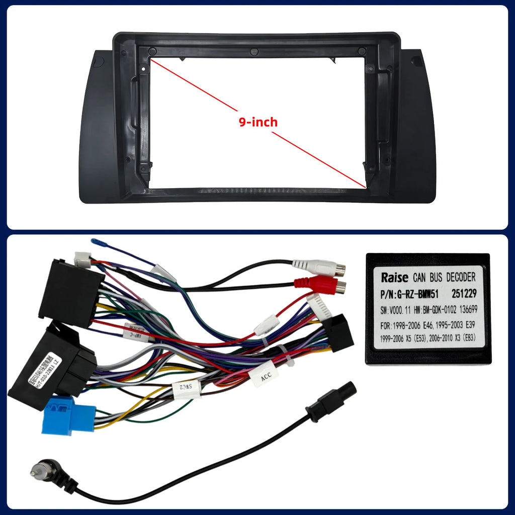 9 Inch Car Radio Panel Frame For BMW 5 Series E39 X5 E53 1999-2005 2-DIN Stereo Dash Kit B